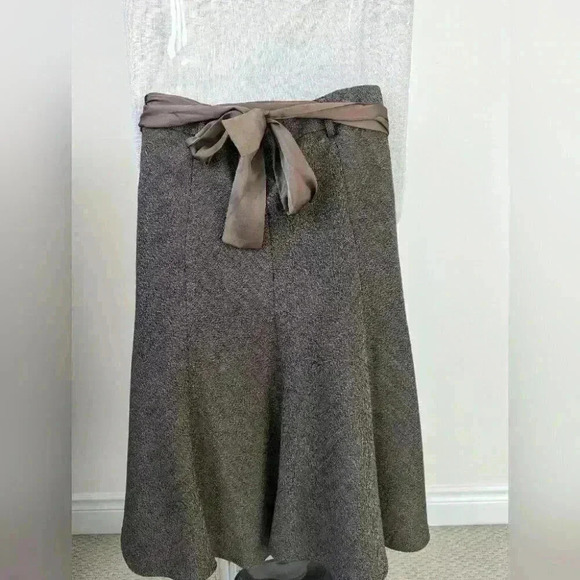 Suzy Shier High Waisted Brown A line Skirt Silk Sash - Sz 2 Excellent Condition - Picture 2 of 5